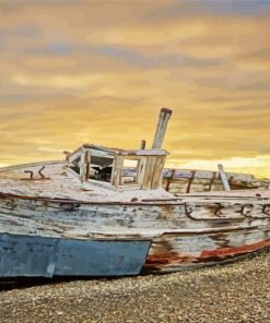 Stranded Boat Sunrise Diamond Painting