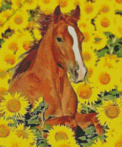 Horse In Sunflower Field Diamond Painting