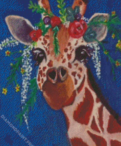 Giraffe With Flowers Diamond Painting