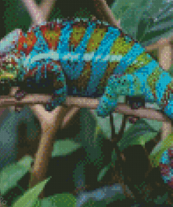 Blue Tropical Chameleon Reptile Diamond Painting