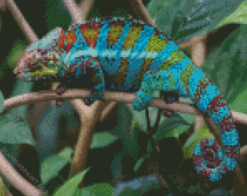 Blue Tropical Chameleon Reptile Diamond Painting