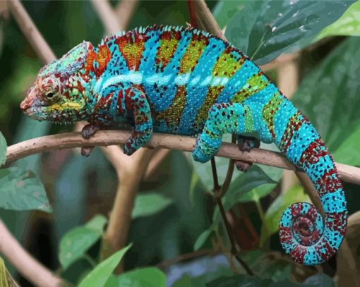 Blue Tropical Chameleon Reptile Diamond Painting