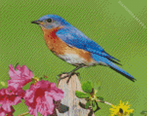 Bluebird On Flowers Diamond Painting