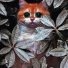 Cat Behind Leaves Diamond Painting