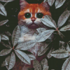 Cat Behind Leaves Diamond Painting