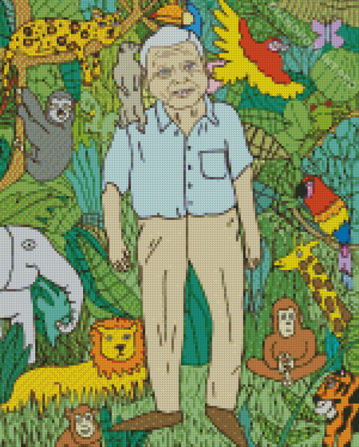 David Attenborough And Animals Diamond Painting