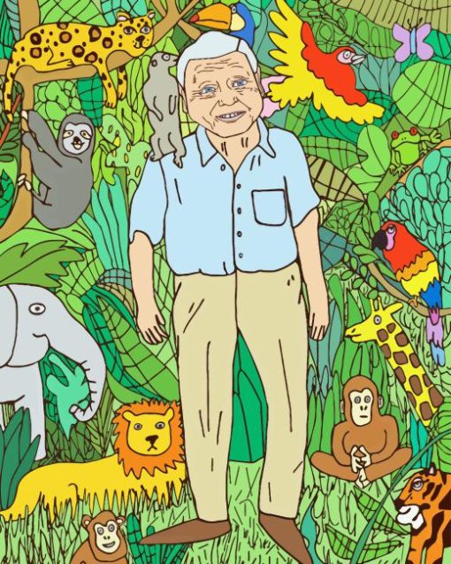 David Attenborough And Animals Diamond Painting