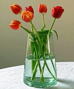 Glass Vase And Red Tulips Flower Diamond Painting