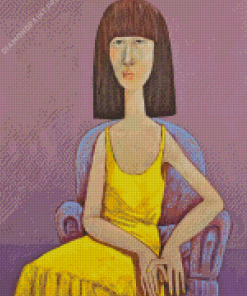 Lady In Yellow Dress With Short Hair Diamond Painting