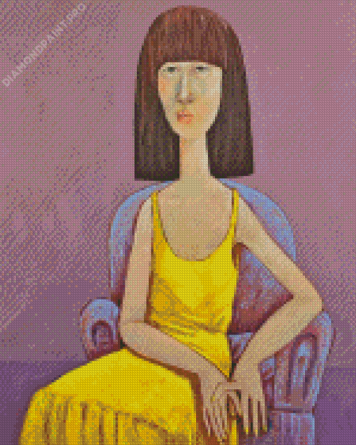 Lady In Yellow Dress With Short Hair Diamond Painting