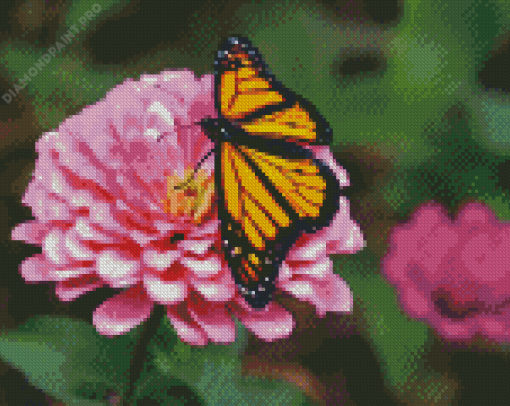 Monarch Butterfly On Pink Flower Diamond Painting