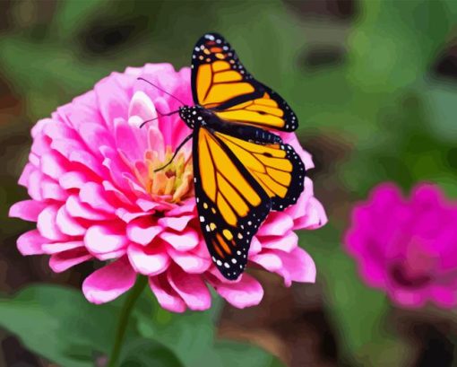 Monarch Butterfly On Pink Flower Diamond Painting