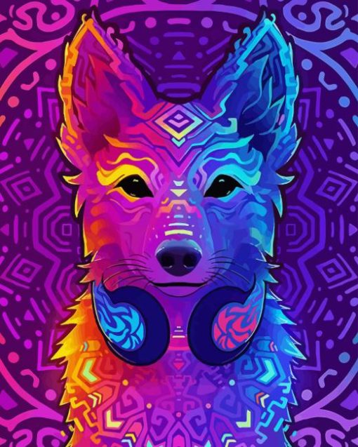 Neon Dog Mandala Diamond Painting