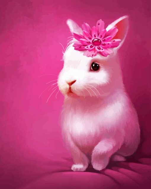 Pink Bunny With Flower Diamond Painting