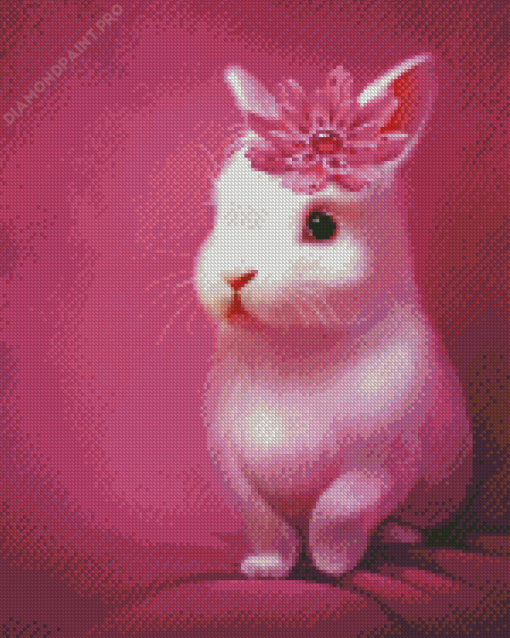 Pink Bunny With Flower Diamond Painting