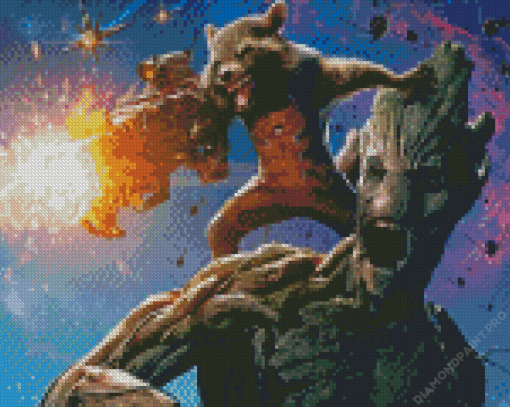 Rocket Raccoon With Groot Diamond Painting