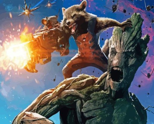 Rocket Raccoon With Groot Diamond Painting