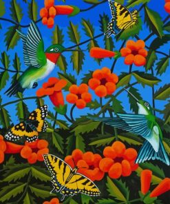 Trumpet Vines With Hummingbirds Diamond Painting