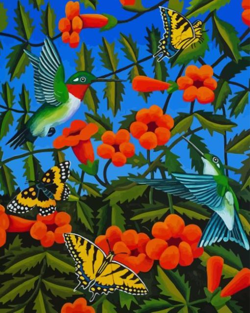 Trumpet Vines With Hummingbirds Diamond Painting