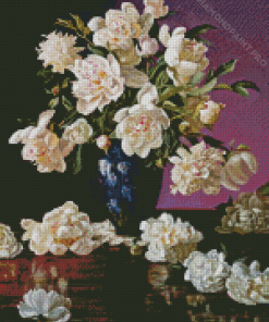 White Peonies In A Chinese Vase Diamond Painting