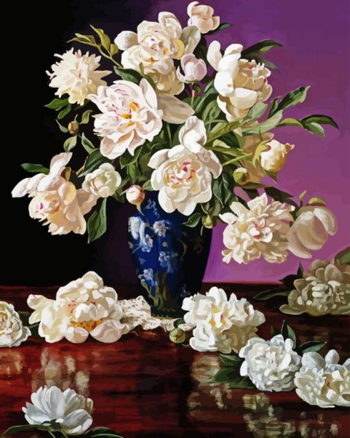 White Peonies In A Chinese Vase Diamond Painting