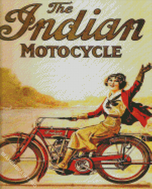 Woman On Indian Motorcycle Diamond Painting