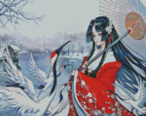 Anime Chinese Woman Holding Umbrella Diamond Painting