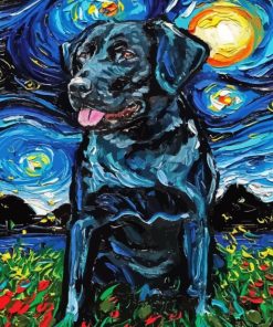 Black Labrador Retriever Starry Night Diamond Painting