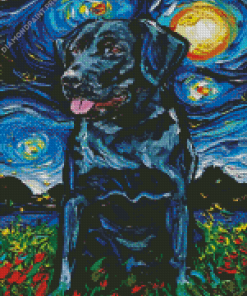 Black Labrador Retriever Starry Night Diamond Painting