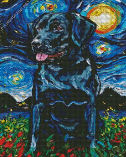 Black Labrador Retriever Starry Night Diamond Painting