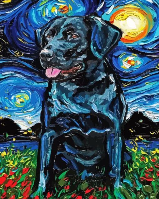 Black Labrador Retriever Starry Night Diamond Painting