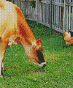 Brown Cow And Chickens Diamond Painting