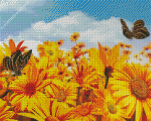 Butterflies In Sunflower Field Diamond Painting