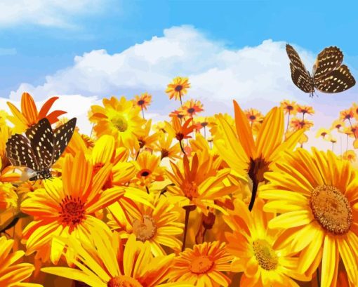 Butterflies In Sunflower Field Diamond Painting