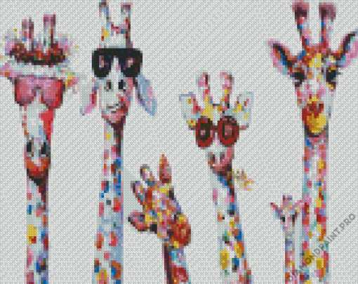 Colorful Giraffes Wearing Glasses Diamond Painting