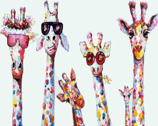 Colorful Giraffes Wearing Glasses Diamond Painting