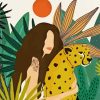 Jungle And Woman With Leopard Diamond Painting