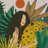 Jungle And Woman With Leopard Diamond Painting