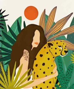 Jungle And Woman With Leopard Diamond Painting