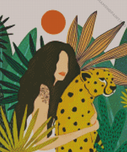 Jungle And Woman With Leopard Diamond Painting