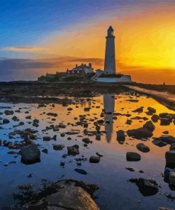 St Marys Lighthouse At Sunrise Diamond Painting