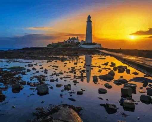 St Marys Lighthouse At Sunrise Diamond Painting