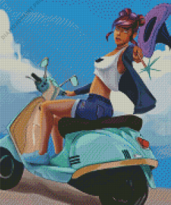 Witch On Scooter Diamond Painting