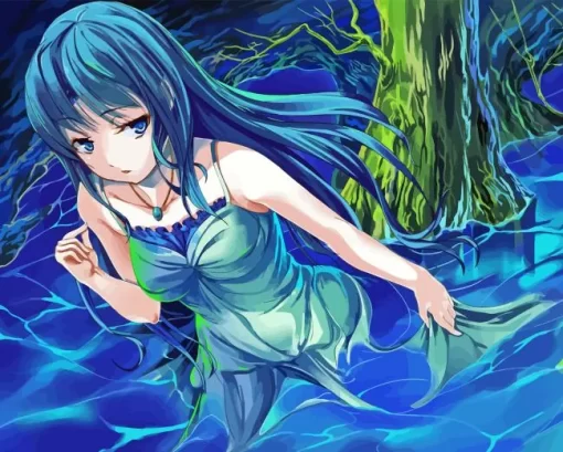 Anime Girl Walking In Water Diamond Painting