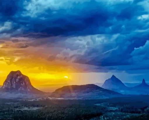 Glass House Mountains Sunset Diamond Painting