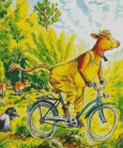 Farmer Cow On Bike Diamond Painting