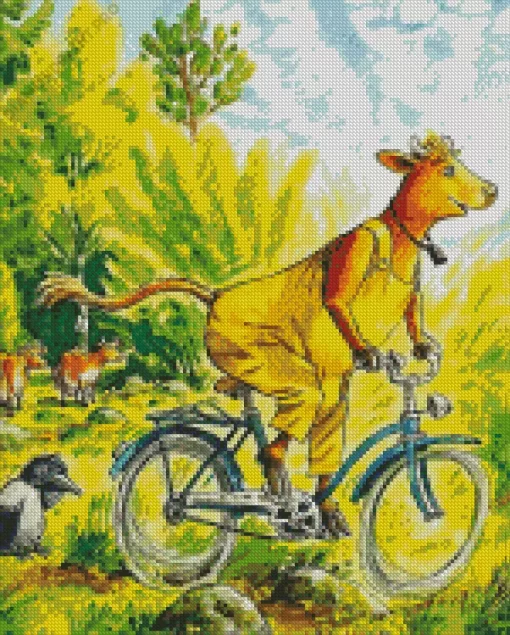 Farmer Cow On Bike Diamond Painting