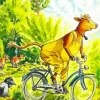 Farmer Cow On Bike Diamond Painting