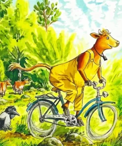 Farmer Cow On Bike Diamond Painting