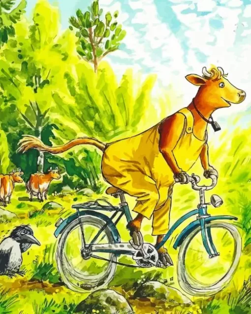 Farmer Cow On Bike Diamond Painting